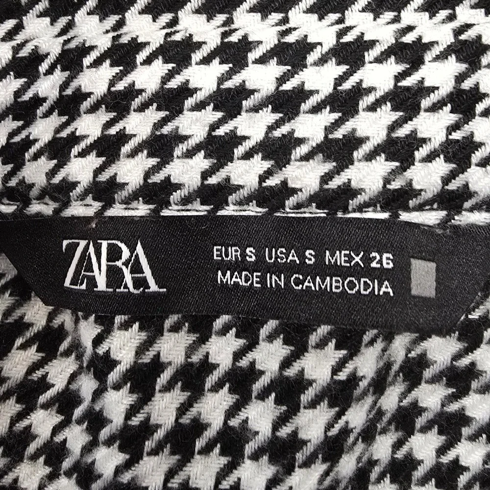 Zara Houndstooth Button Up Shirt‎ S Black White Collared Preppy Academia Chic